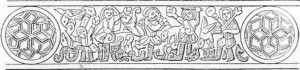 Fig. 224 — Friso de uma taça árabe, formando inscrição pela deformaçuo da parte inferior dos personagens.